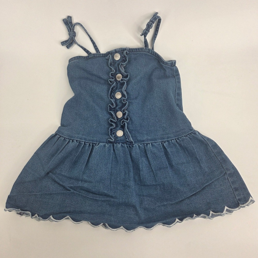 Janie and Jack Chambray Dress 2T Blue Ruffle Scalloped Hem Preppy Boho Coastal